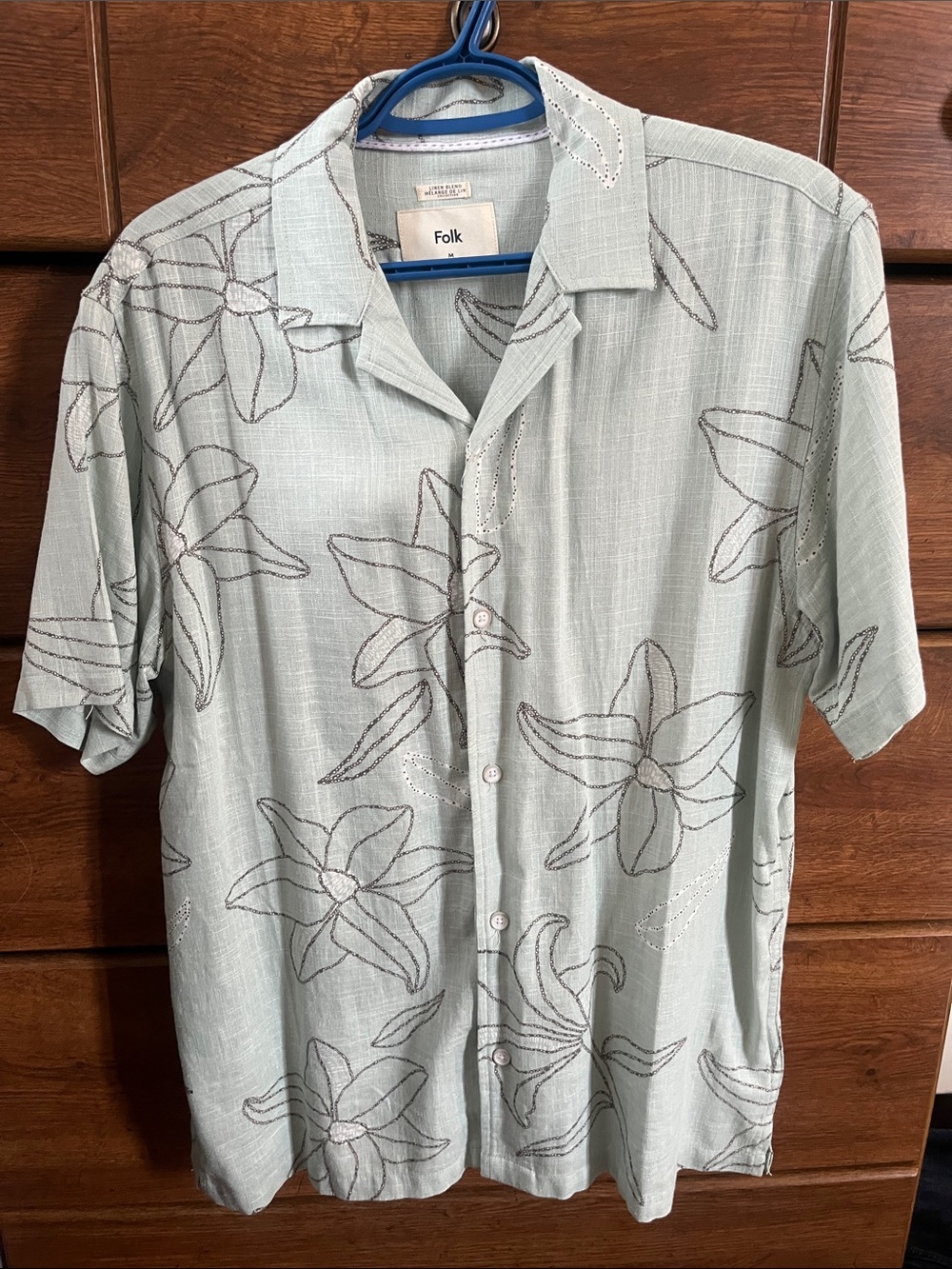 Folk Mint Green Floral Camp-Collar Button-Down Shirt